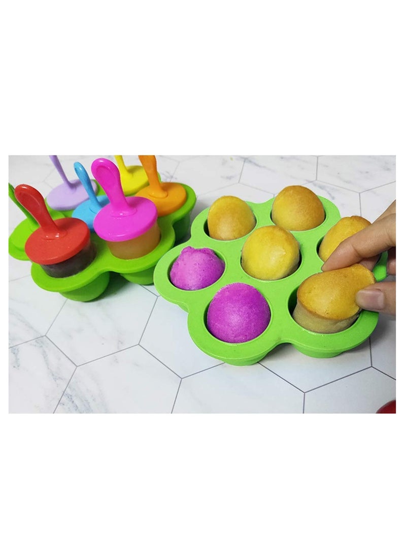 Generic - 7-Cavity Mini Silicone Popsicle Mold with Colorful Sticks, Versatile Ice Pop Maker for Egg Bites, Lollipops, Ice Cream & Baby Food Storage, Non-Stick Ice Cube Tray - Image 1