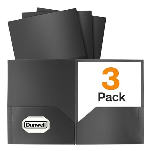 Dunwell Plastic Folders with Pockets (Black, 3 Pack), 2 Pocket Poly Folders for School, Home or Office, Durable Acid-Free Poly, Includes Removable Adhesive Labels - Image 1