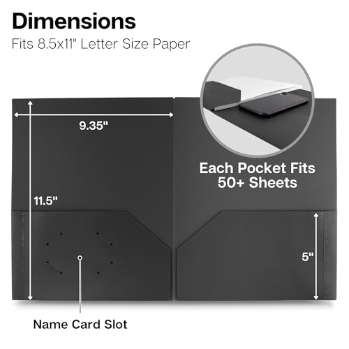 Dunwell Plastic Folders with Pockets (Black, 3 Pack), 2 Pocket Poly Folders for School, Home or Office, Durable Acid-Free Poly, Includes Removable Adhesive Labels - Image 3