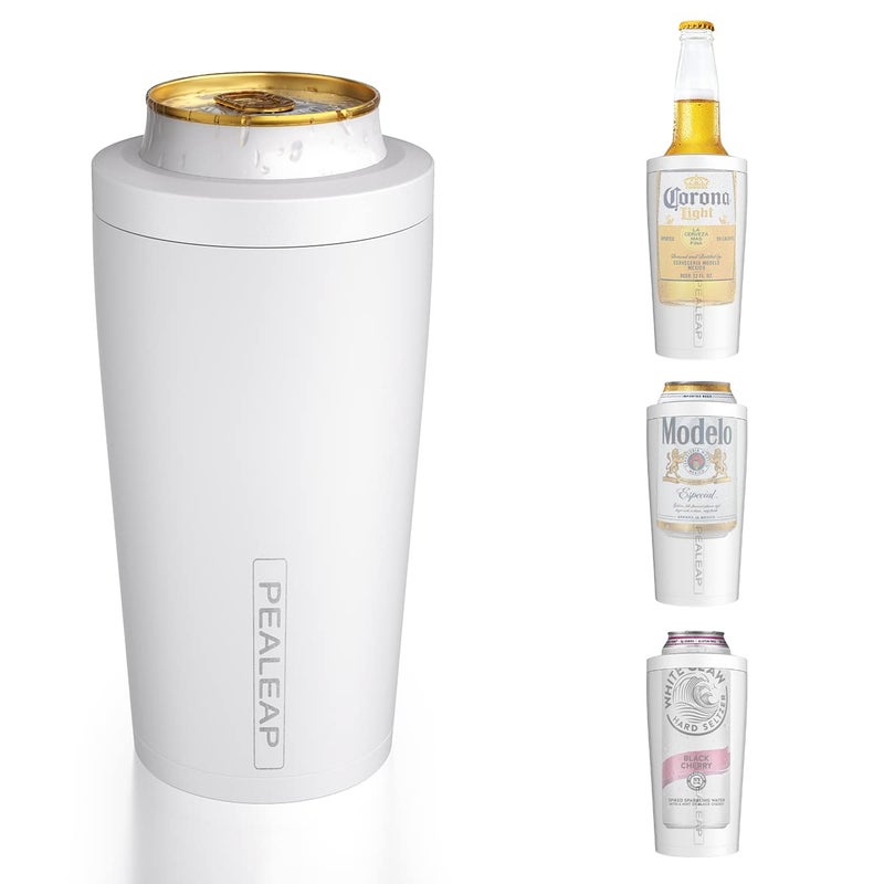 4 in 1 Insulated Slim Can Cooler for 12 OZ Cans and Beer Bottle Keep 8 Hours Cold Easy to Hold Stainless Steel Can Holder Double Walled Can Insulator for Hard Seltzer and More Snow White