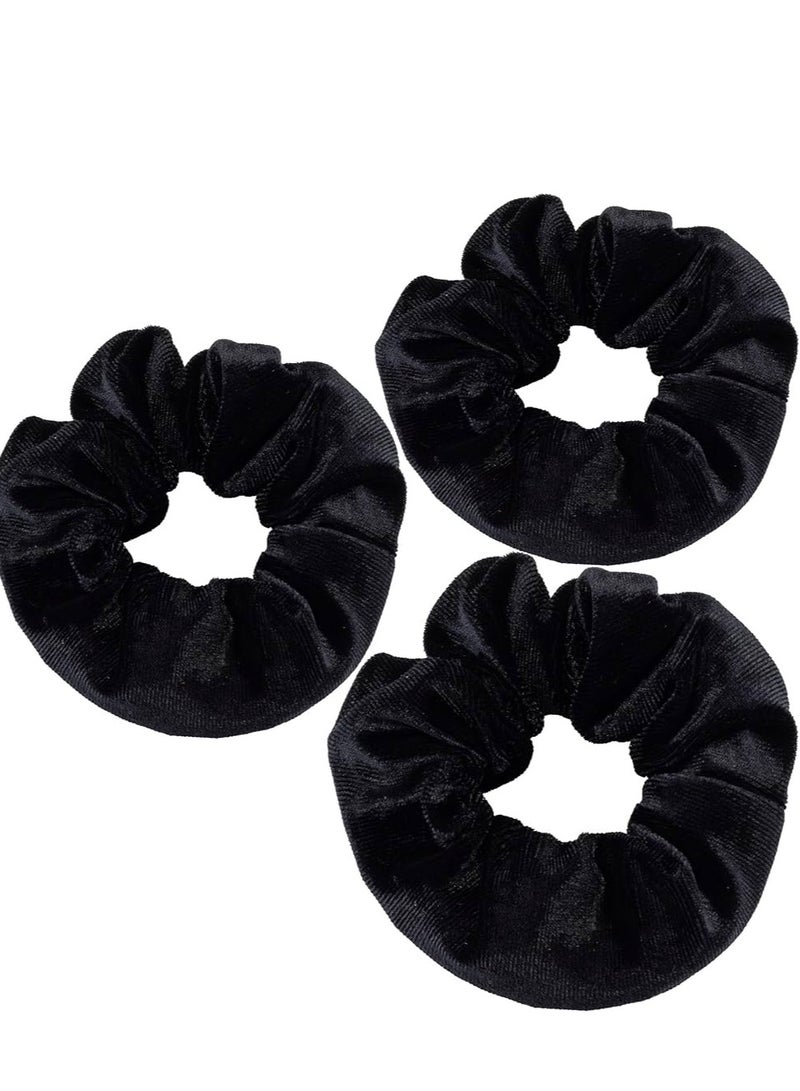 ربطات شعر مخملية فاخرة كبيرة وناعمة باللون الأسود 3  حبات - منتج مرن وعصري للشعر السميك والخفيف - لا يسبب سحب أو تلف الشعر - إكسسوار شعر أنيق للفتيات والنساء. - Image 5
