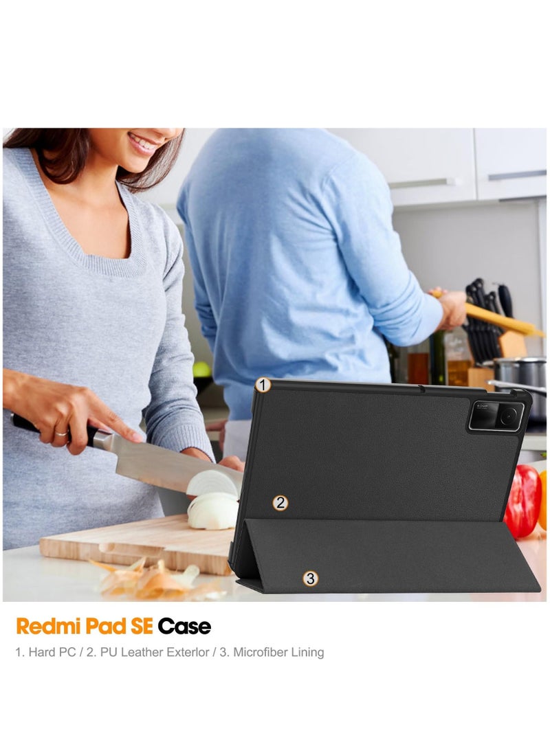 Generic - Case For Xiaomi Redmi Pad SE 11 Multi-Viewing Angles All New PU Leather Smart Cover with Auto Sleep Wake Feature Slim Flip Shell Case for Redmi Pad 11 (Black) - Image 1