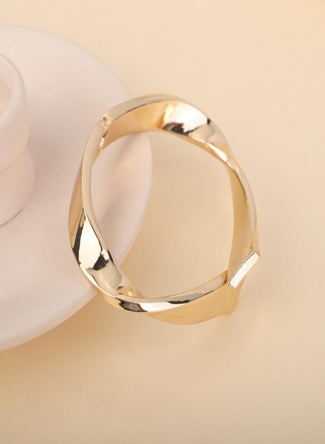 يرتير سوار YERTTER المعدني الرقيق ذو التصميم البسيط، عريض وغير منتظم، مفتوح من الأمام، بتصميم قوطي، مناسب للنساء (ذهبي) - Image 4