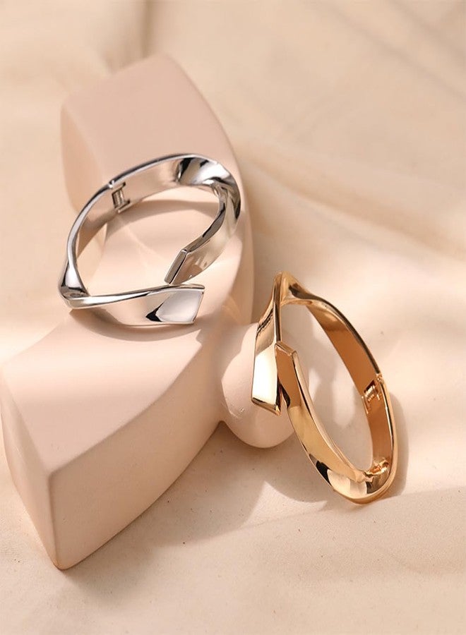 يرتير سوار YERTTER المعدني الرقيق ذو التصميم البسيط، عريض وغير منتظم، مفتوح من الأمام، بتصميم قوطي، مناسب للنساء (ذهبي) - Image 5