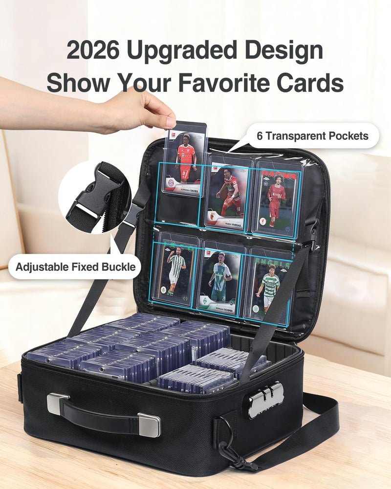 Luxtude Trading Card Case w/Adjustable Dividers, Large Top Loader Card Storage Box w/Combination Lock, Baseball Sports Cards Case for 3"x4" 35pt Toploaders, MTG Carrying Case for Pokemon/TCG/YuGiOh - Image 2