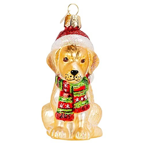 Old World Christmas Holiday Yellow Labrador Puppy Glass Blown Ornament for Christmas Tree