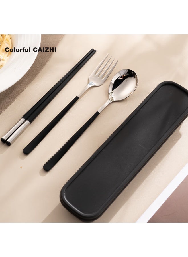 CAIZHI Caizhi (caizhi) 304 Stainless Steel Spoon, Fork, And Alloy Chopsticks Set, Portable Student Travel Cutlery Box, Four-piece Set Cz6745 - Image 1