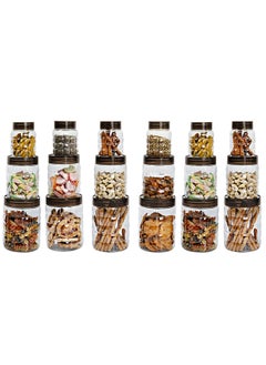 CELLO Checkers Pet Plastic Airtight Canister Set | Food grade and BPA free canisters | Air tight seal & Stackable Transparent | 300ml x 6, 650ml x 6, 1200 x 6, Set of 18