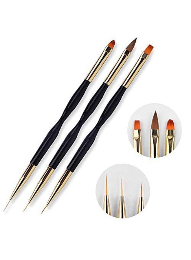 FULINJOY 3 Pcs Nail Drawing Pen, Dual End Nail Art Pen Brush Acrylic Round Flat Painting Drawing Liner Nail Tools - Image 4