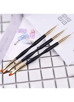 FULINJOY 3 Pcs Nail Drawing Pen, Dual End Nail Art Pen Brush Acrylic Round Flat Painting Drawing Liner Nail Tools  - Image 3