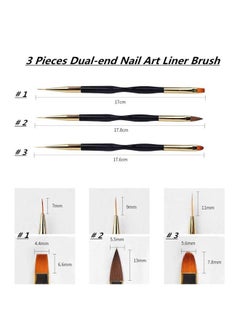 FULINJOY 3 Pcs Nail Drawing Pen, Dual End Nail Art Pen Brush Acrylic Round Flat Painting Drawing Liner Nail Tools  - Image 2