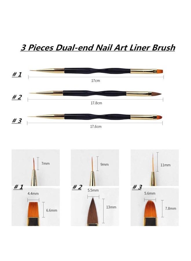 FULINJOY 3 Pcs Nail Drawing Pen, Dual End Nail Art Pen Brush Acrylic Round Flat Painting Drawing Liner Nail Tools - Image 2