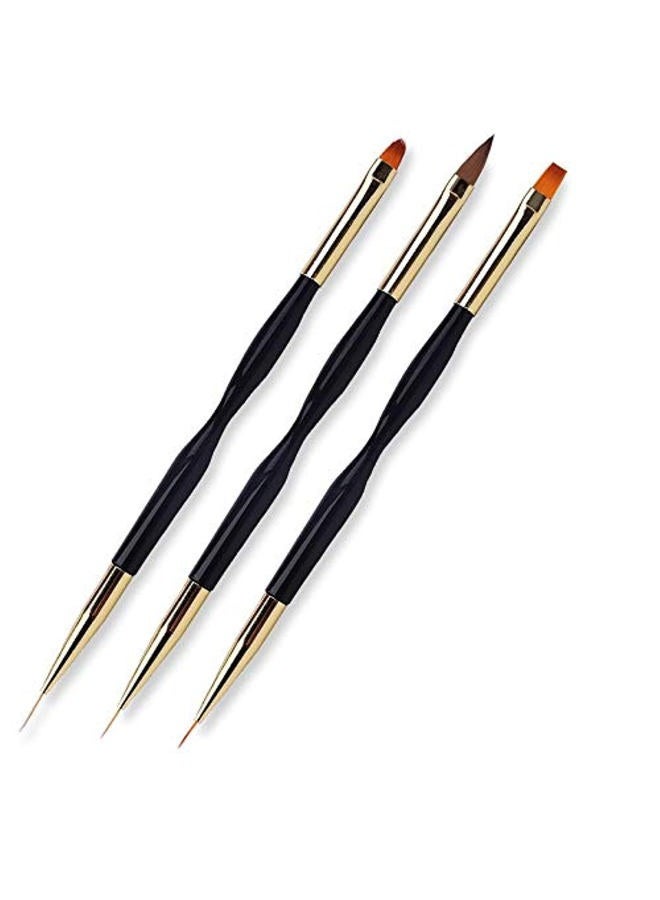 FULINJOY 3 Pcs Nail Drawing Pen, Dual End Nail Art Pen Brush Acrylic Round Flat Painting Drawing Liner Nail Tools - Image 1