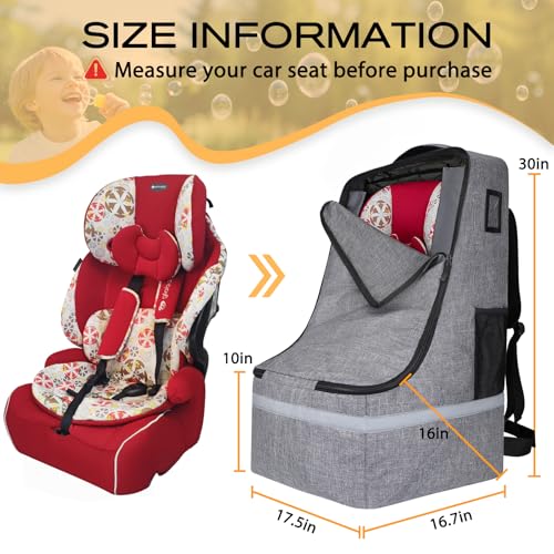 LARIPOP Car Seat Travel Bag for Airplane,Infant Seat Travel Bag with Shoulder Strap,Padded Car Seats Backpack with Reflective Stripes,Large Carseat Carrier Bag Travel Car Seat Cover,Grey - Image 2