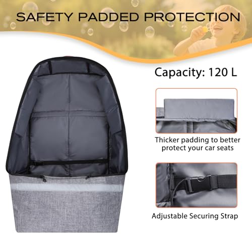 LARIPOP Car Seat Travel Bag for Airplane,Infant Seat Travel Bag with Shoulder Strap,Padded Car Seats Backpack with Reflective Stripes,Large Carseat Carrier Bag Travel Car Seat Cover,Grey - Image 4