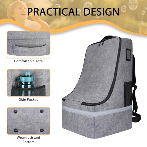 LARIPOP Car Seat Travel Bag for Airplane,Infant Seat Travel Bag with Shoulder Strap,Padded Car Seats Backpack with Reflective Stripes,Large Carseat Carrier Bag Travel Car Seat Cover,Grey - Image 5