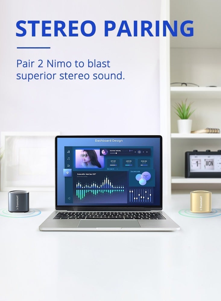 Tronsmart Nimo Portable Bluetooth Speaker, Super-Compact Design, Metal Craft, Mini Speaker with Lanyard, IPX7 Waterproof for Shower, Travel, 12 Hours Battery, Stereo Pairing, Hands-Free Call, (Gold) - Image 5
