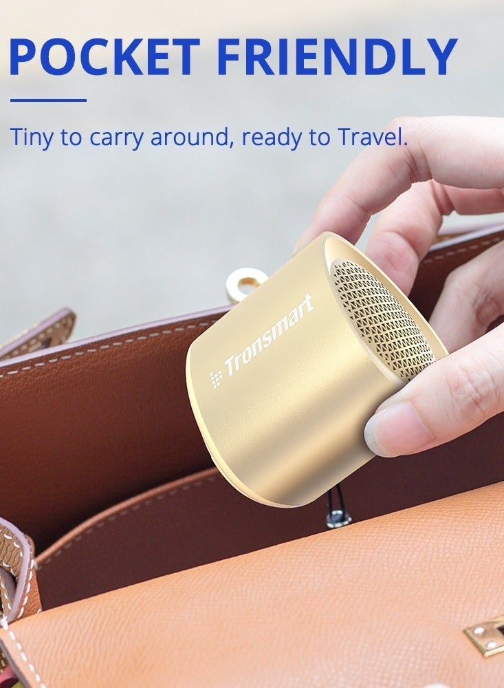Tronsmart Nimo Portable Bluetooth Speaker, Super-Compact Design, Metal Craft, Mini Speaker with Lanyard, IPX7 Waterproof for Shower, Travel, 12 Hours Battery, Stereo Pairing, Hands-Free Call, (Gold) - Image 3
