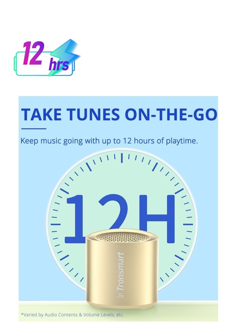 Tronsmart Nimo Portable Bluetooth Speaker, Super-Compact Design, Metal Craft, Mini Speaker with Lanyard, IPX7 Waterproof for Shower, Travel, 12 Hours Battery, Stereo Pairing, Hands-Free Call, (Gold) - Image 1