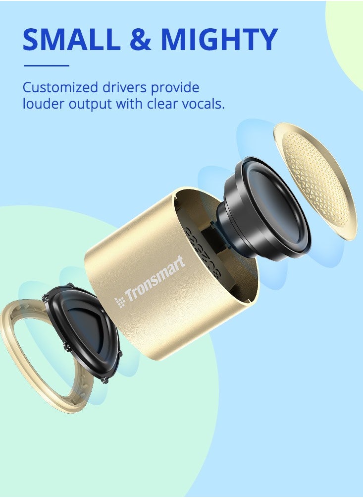 Tronsmart - Tronsmart Nimo Portable Bluetooth Speaker, Super-Compact Design, Metal Craft, Mini Speaker with Lanyard, IPX7 Waterproof for Shower, Travel, 12 Hours Battery, Stereo Pairing, Hands-Free Call, (Gold) - Image 1