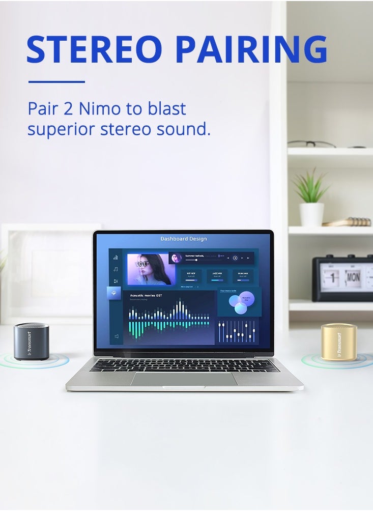 Tronsmart - Tronsmart Nimo Portable Bluetooth Speaker, Super-Compact Design, Metal Craft, Mini Speaker with Lanyard, IPX7 Waterproof for Shower, Travel, 12 Hours Battery, Stereo Pairing, Hands-Free Call, (Gold) - Image 1