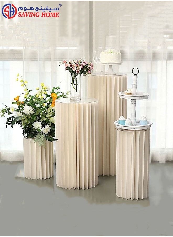 SAVING HOME GENERAL TRDG. LLC - Folding DIY Accordion Pillar Cardboard Display Stand Pedestal Stand - 4Pcs - Image 1