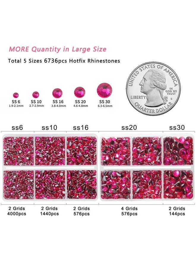 BEADSLAND 6736Pcs Hotfix Rhinestones Flatback,Hot Pink Rhinestones For Crafts Clothes Mixed 5 Sizes, Hotfix Crystals With Tweezers And Wax Pencil Kit, Ss6-Ss30, Hot Pink - Image 4