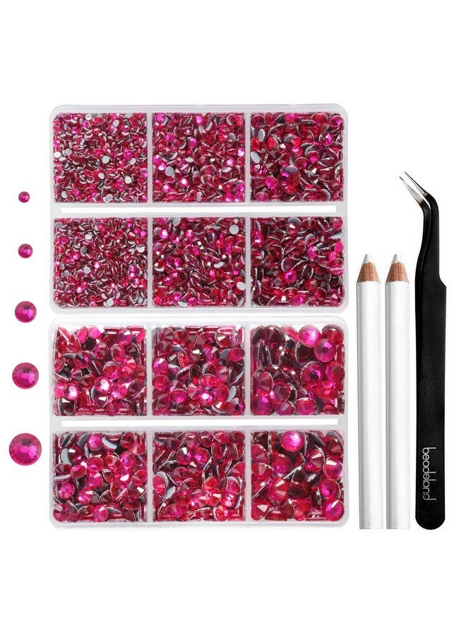 BEADSLAND 6736Pcs Hotfix Rhinestones Flatback,Hot Pink Rhinestones For Crafts Clothes Mixed 5 Sizes, Hotfix Crystals With Tweezers And Wax Pencil Kit, Ss6-Ss30, Hot Pink - Image 1