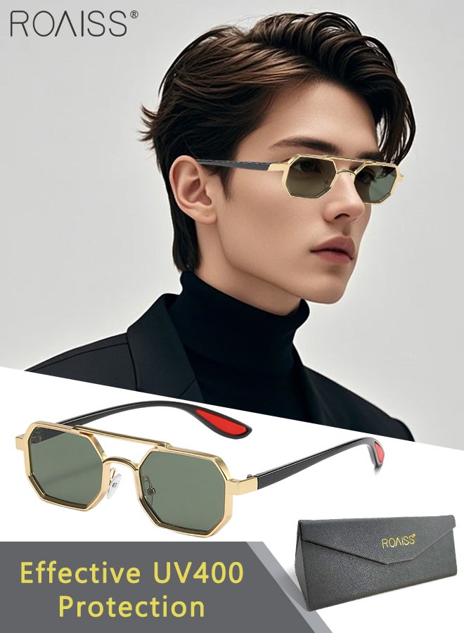roaiss Men's Octagonal Sunglasses, UV400 Protection, Retro Double Bridge Sun Glasses, Anti-Glare Sun Shades Suitable for Men Cycling, Driving, Fishing, Golfing - Image 1
