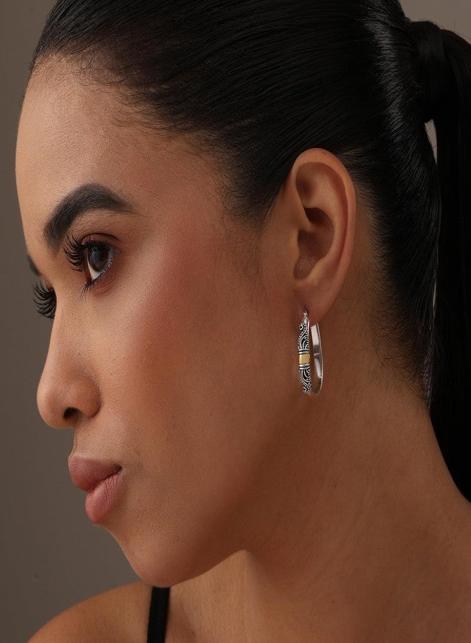 ليكالا أقراط حلقية من الفضة الإسترليني عيار 925 من LeCalla، بتصميم بالي، خفيفة الوزن، مزودة بإغلاق بمشبك، بتصميم عتيق ثنائي اللون، مزينة بخرز، بتصميم إيطالي بالي للنساء، مصنوعة من الفضة الإسترليني، بدون أحجار كريمة. - Image 2