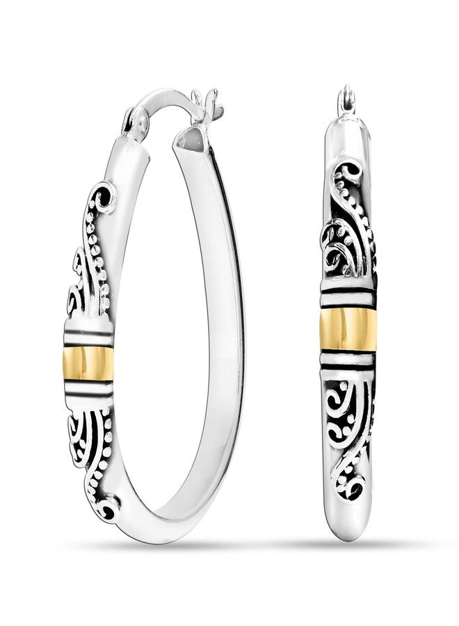 ليكالا أقراط حلقية من الفضة الإسترليني عيار 925 من LeCalla، بتصميم بالي، خفيفة الوزن، مزودة بإغلاق بمشبك، بتصميم عتيق ثنائي اللون، مزينة بخرز، بتصميم إيطالي بالي للنساء، مصنوعة من الفضة الإسترليني، بدون أحجار كريمة. - Image 3