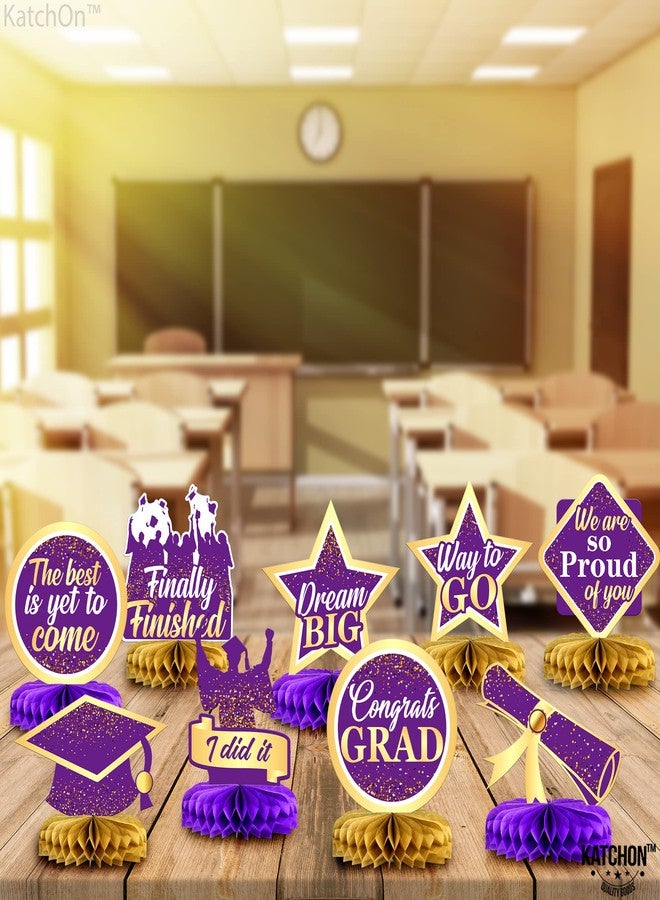 كاتشون قطع زينة مركزية لحفلات التخرج من كاتش أون، باللونين البنفسجي والذهبي، لعام 2025 - عبوة من 9 قطع | قطع زينة مركزية ذهبية لحفلات التخرج لعام 2025 | زينة حفلات تخرج باللونين البنفسجي والذهبي لعام 2025 - Image 2