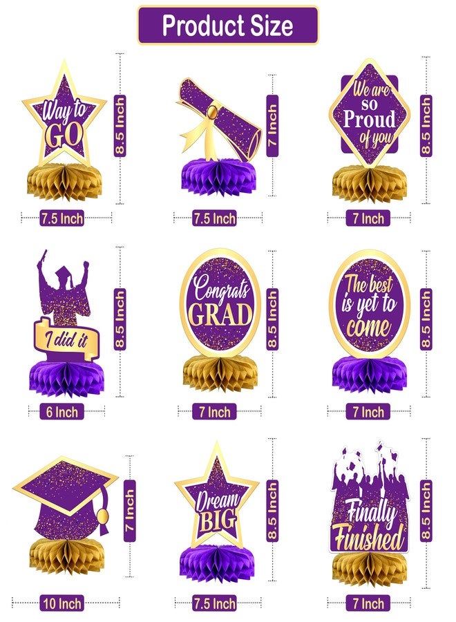 كاتشون قطع زينة مركزية لحفلات التخرج من كاتش أون، باللونين البنفسجي والذهبي، لعام 2025 - عبوة من 9 قطع | قطع زينة مركزية ذهبية لحفلات التخرج لعام 2025 | زينة حفلات تخرج باللونين البنفسجي والذهبي لعام 2025 - Image 4