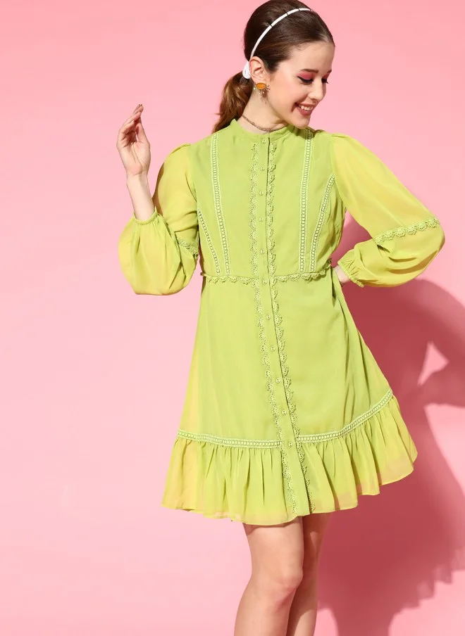 SASSAFRAS Lime Green A-Line Dress for Women
