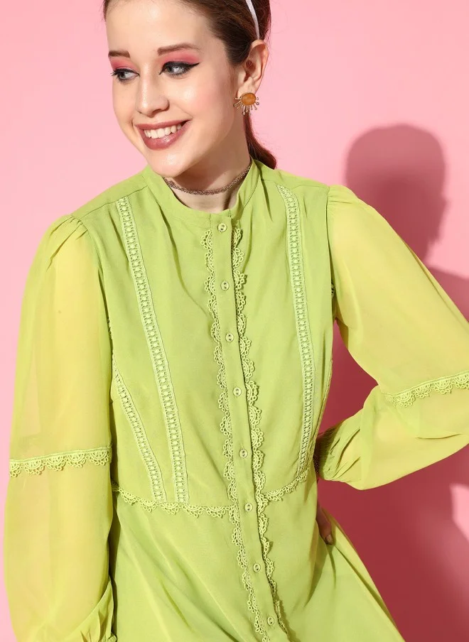 SASSAFRAS Lime Green A-Line Dress for Women