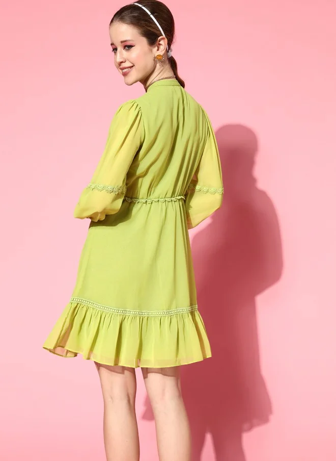 SASSAFRAS Lime Green A-Line Dress for Women