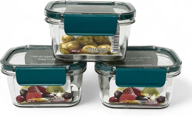 Phoenix Clear Acrylic Food Storage Container for Refrigerator, Airtight Locking Lid, Durable Organiser Box (Petroleum, 400) - Image 2