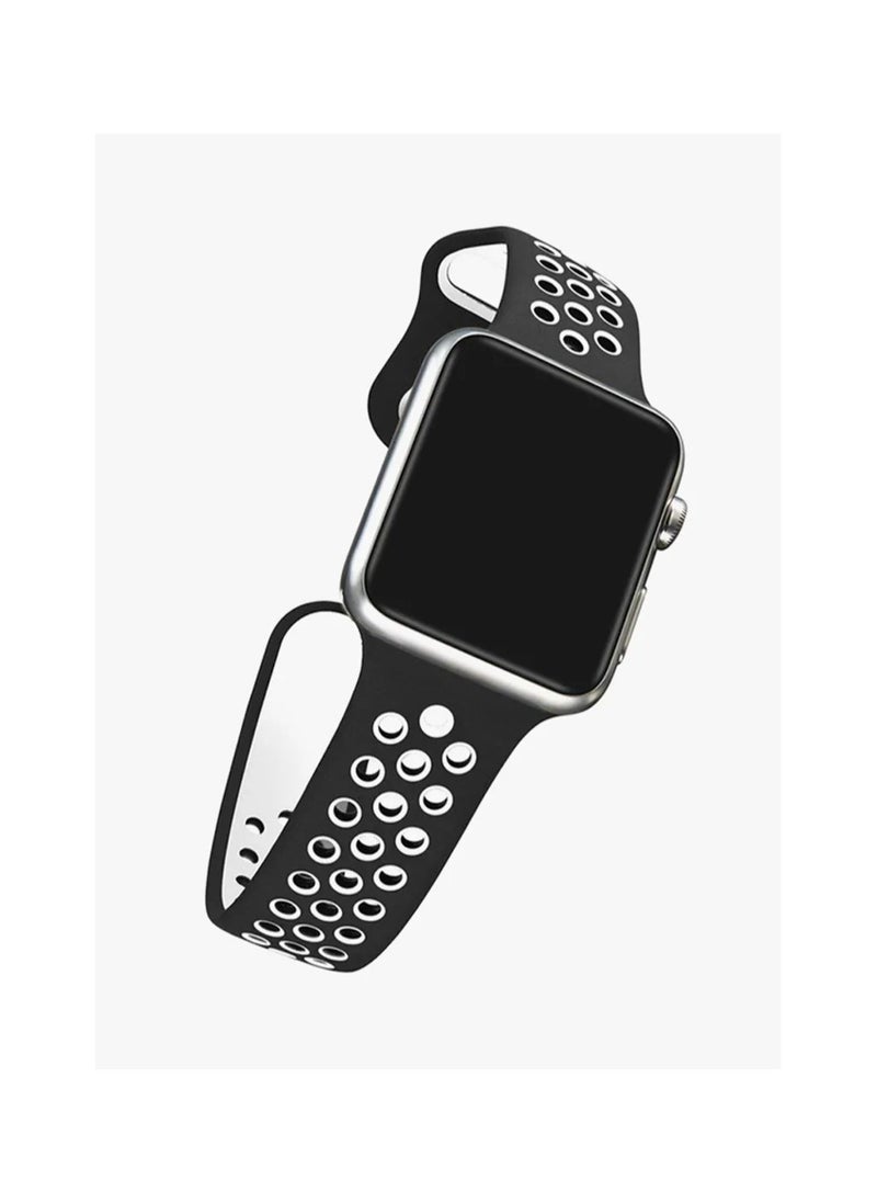 Generic - Apple Watchband 46mm/45mm/44mm/49mm Silicone Apple Watch Strap for Apple Watch All Series Black/White - Image 1
