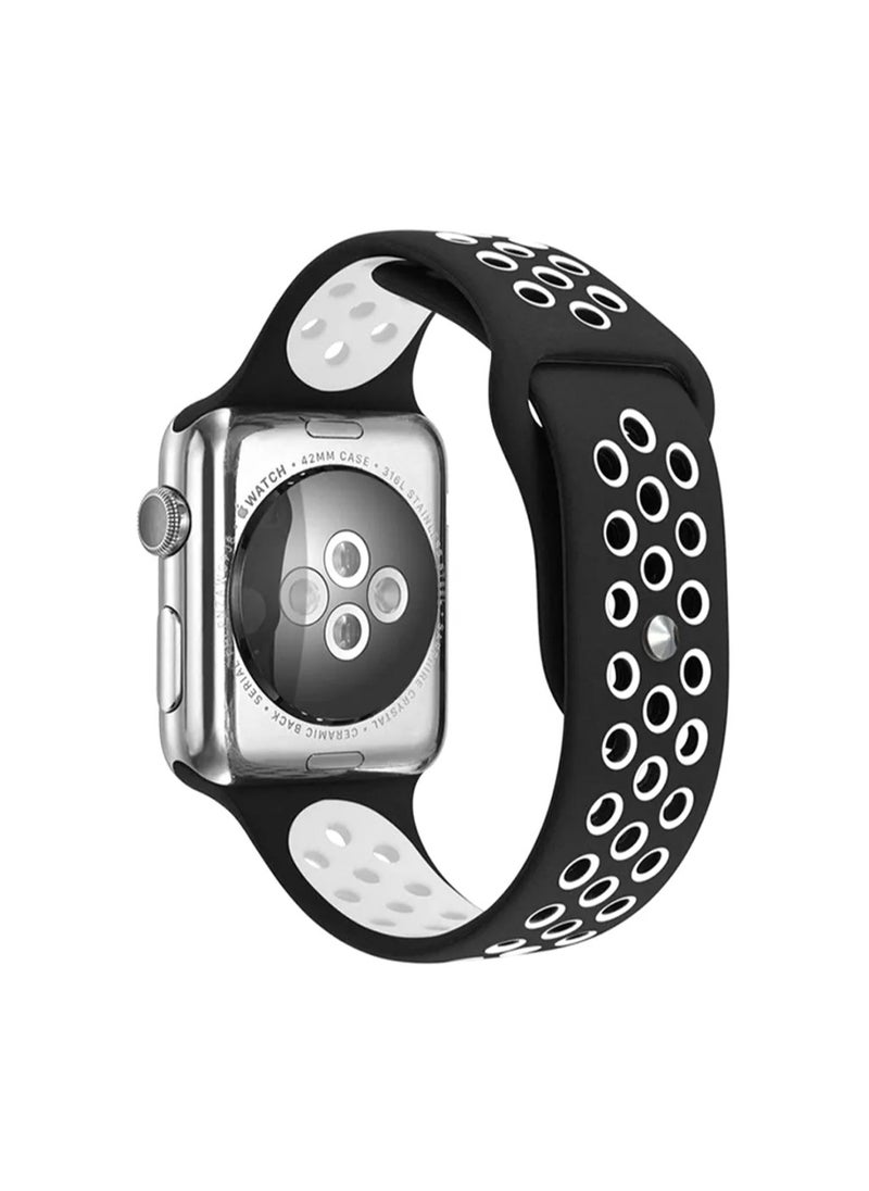 Generic - Apple Watchband 46mm/45mm/44mm/49mm Silicone Apple Watch Strap for Apple Watch All Series Black/White - Image 1