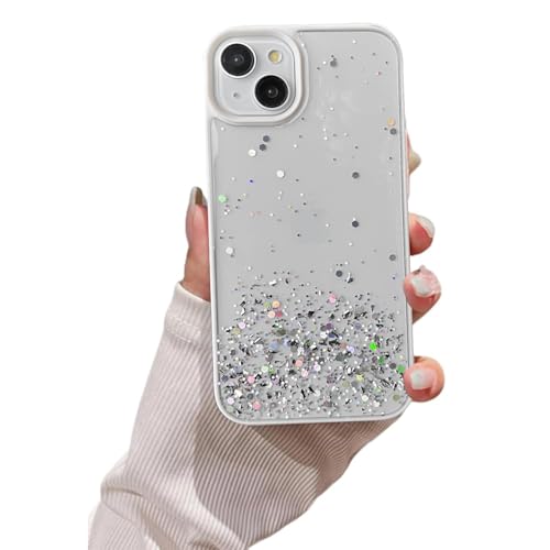 VONZEE® Case Compatible with iPhone 13 (6.1 inch), Non Moving Glitter Cover for Girls & Women Soft TPU Shockproof Anti Scratch Drop Protection Cover (White) - Image 1