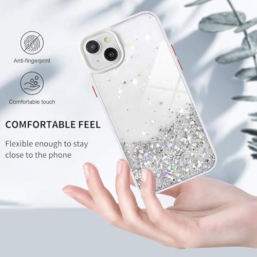 VONZEE® Case Compatible with iPhone 13 (6.1 inch), Non Moving Glitter Cover for Girls & Women Soft TPU Shockproof Anti Scratch Drop Protection Cover (White) - Image 3