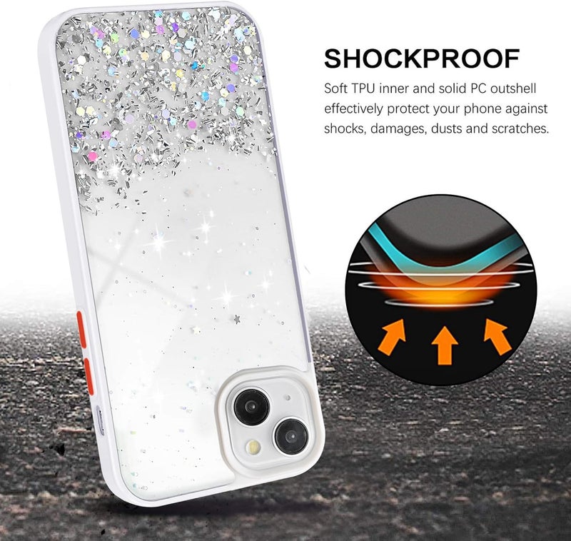 VONZEE® Case Compatible with iPhone 13 (6.1 inch), Non Moving Glitter Cover for Girls & Women Soft TPU Shockproof Anti Scratch Drop Protection Cover (White) - Image 4