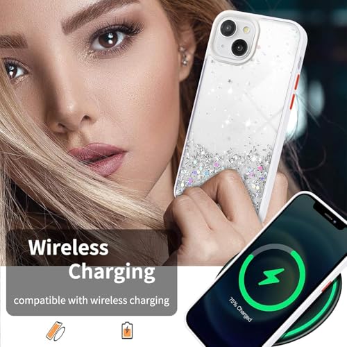 VONZEE® Case Compatible with iPhone 13 (6.1 inch), Non Moving Glitter Cover for Girls & Women Soft TPU Shockproof Anti Scratch Drop Protection Cover (White) - Image 5