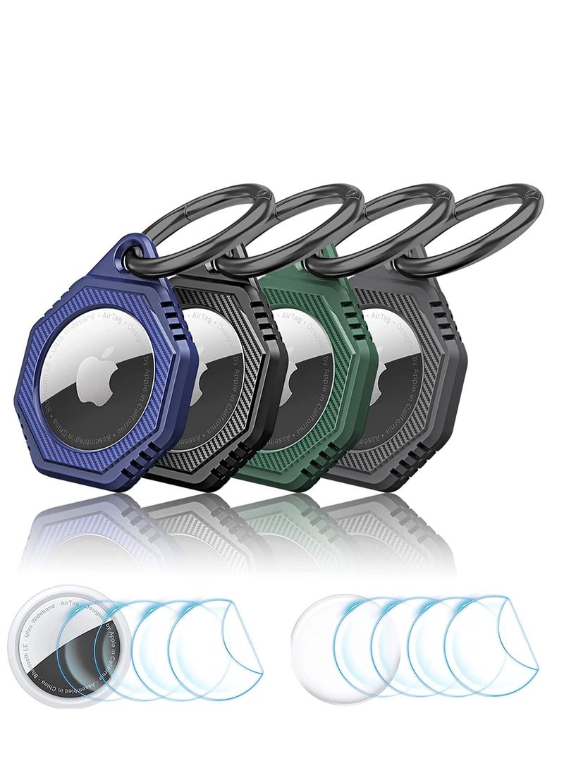 Excefore Airtag Holder 4 Pack for Apple Airtags, Scratch Resistant PC+TPU Full Protective Air Tag Case with Built-in Protective Film, Apple Airtag Accessories for Keyring (Black, Blue, Green, Grey)  - Image 1
