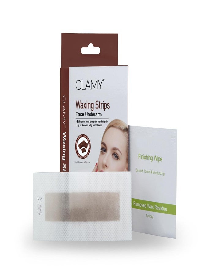 CLAMY Face & UnderArms Waxing Strips with Chocolate Extracts Instant Removal Silky Smoothness Upto 4 Weeks (20 Strips + 2 Finish Wipes) Choco - Image 2