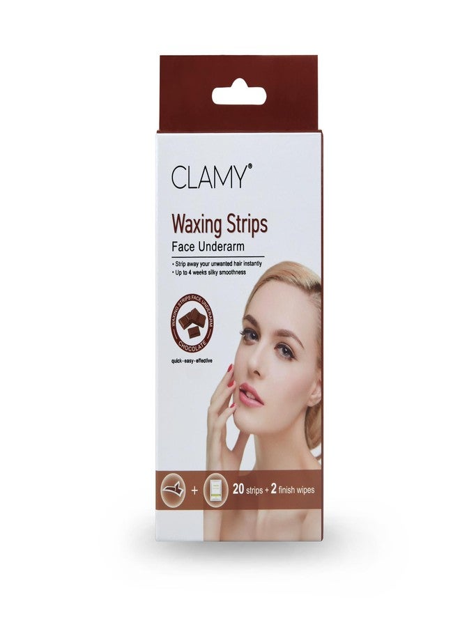 CLAMY Face & UnderArms Waxing Strips with Chocolate Extracts Instant Removal Silky Smoothness Upto 4 Weeks (20 Strips + 2 Finish Wipes) Choco - Image 1