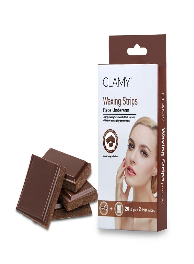 CLAMY Face & UnderArms Waxing Strips with Chocolate Extracts Instant Removal Silky Smoothness Upto 4 Weeks (20 Strips + 2 Finish Wipes) Choco - Image 3
