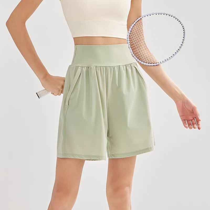 Generic Sports Shorts Womens High Waist Belly Tight Pants Loose Breathable Quick-drying Running Fitness Boxing Pants for Summer Green