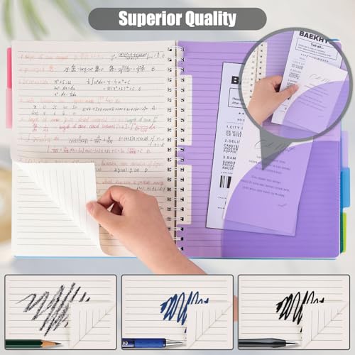HEYPLACE Subject Notebook Wide Ruled, 8.3x11inch Hardcover 5 Subject Lined Spiral Notebook with Dividers Tabs for School Women Journal Note Taking Office Supplies, 220 Pages, Pink - Image 2