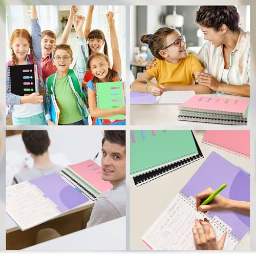 HEYPLACE Subject Notebook Wide Ruled, 8.3x11inch Hardcover 5 Subject Lined Spiral Notebook with Dividers Tabs for School Women Journal Note Taking Office Supplies, 220 Pages, Pink - Image 5